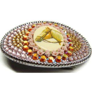 Palomino Horse Rhinestone Belt Buckle Western Style Oval Handmade USA